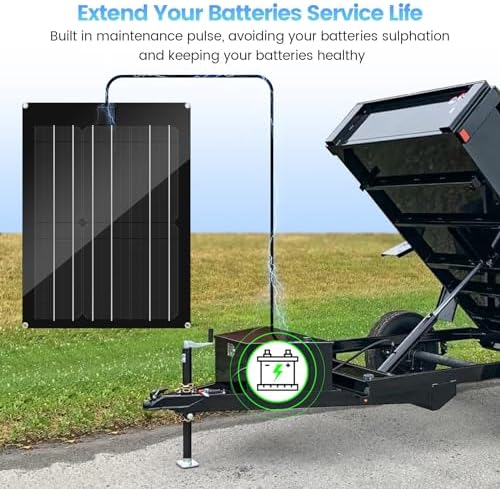 Solar Battery Charger Maintainer, Zuomeng 15W Solar Panel Kit for Dump Trailer Built-in Maintenance Pulse & Intelligent MPPT Charge Controller, Waterproof, Suitable for 12V Lead-Acid Battery