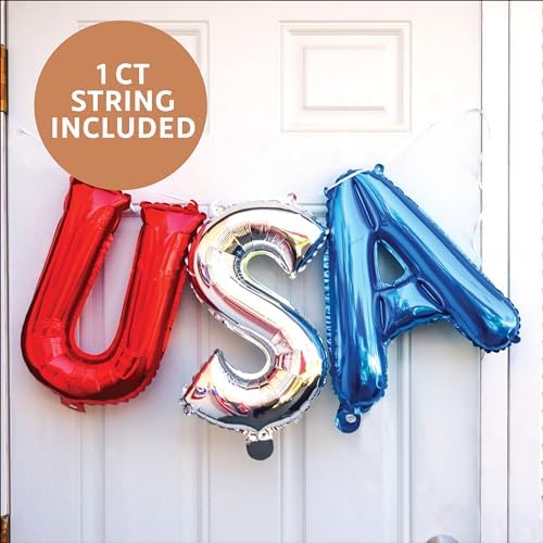 45 PC 4th Of July Decorations, USA Independence Day Patriotic Décor Set, American Bunting & Windsock Flags, Red White & Blue Streamer Backdrop, 10 Aluminum 1 “USA” Balloon, 2 Garland 8.2’, 18 flags