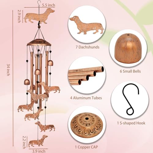 Dachshund Dog Wind Chimes for Outside,Metal Windchimes,Dachshund Dog Gifts for Women/Men,Wind Chime Garden Decor Outdoor,Memorial/Housewarming/Birthday/Festival Gifts,Front Yard Decor