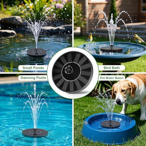 Solar Fountain Pump with Spray Height Adjustment, Upgrade Glass Solar Bird Bath Fountains with 6 Nozzles, Outdoor Solar Water Fountain Pump for Bird Bath, Garden, Pool, Pond