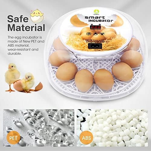 Incubators for Hatching Eggs, 12 Egg Incubator with Automatic Egg Turning and Temperature Control, Automatic Water Adding, LED Egg Candler, for Hatching Duck, Quail, Goose Eggs (White)