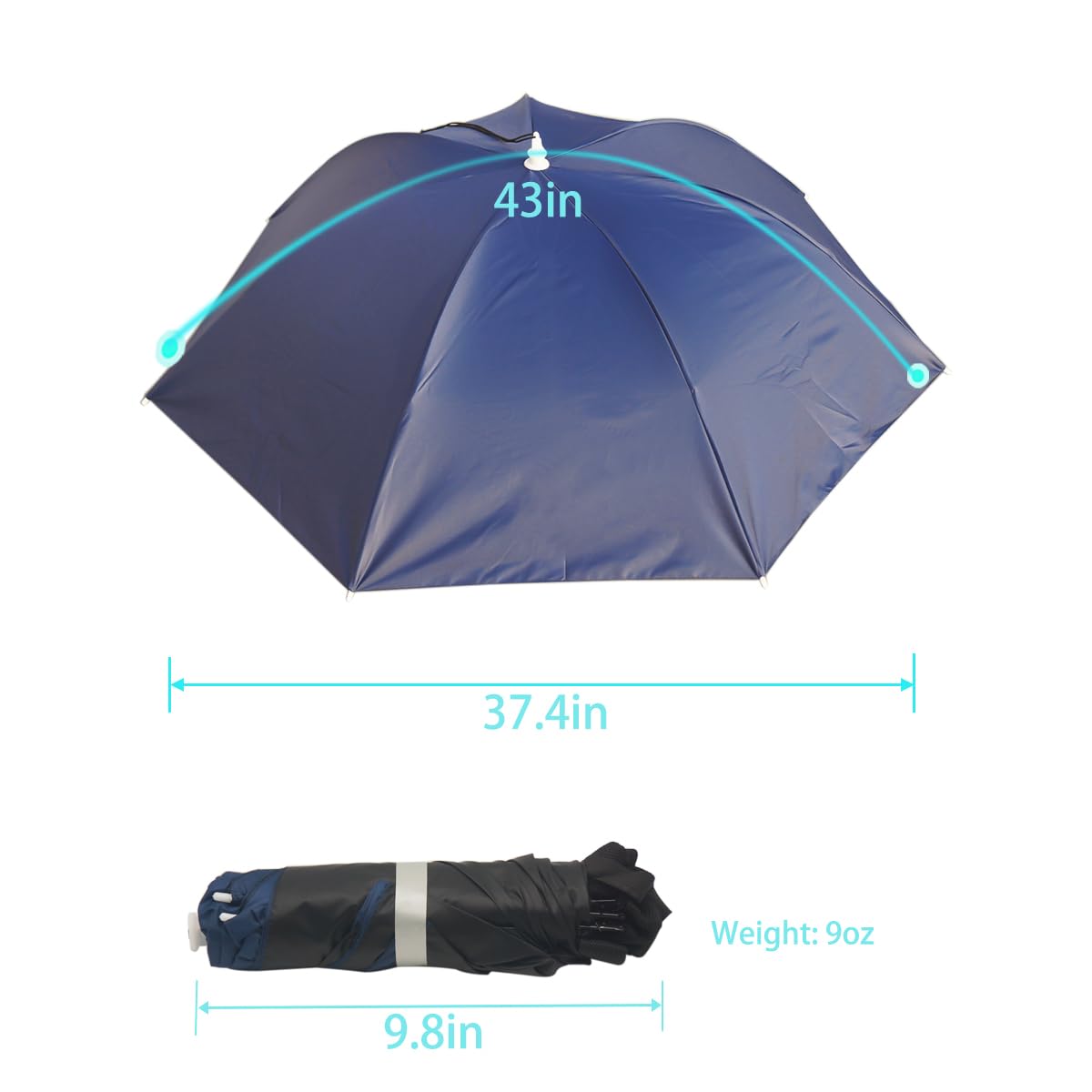 Bocampty Umbrella Hat, 37 inch Fishing Umbrella Hat Hands Free Foldable UV Protection Umbrella Cap Adjustable Headwear for Fishing Golf Gardening Sunshade Outdoor Navy Blue