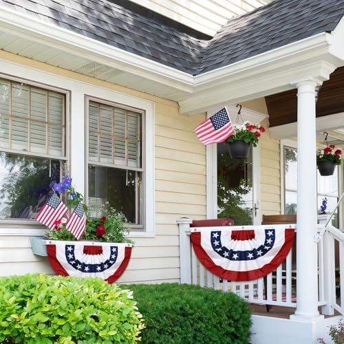 6 Pack American Pleated Fan Flag,1.5 X 3 FT American Bunting with Brass Grommets and Zip Ties,Patriotic Half Fan Banner Flag Decor, Memorial Day 4th of July Decoration Outdoor