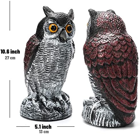 Ezoon 3 Pack Owl Decoy to Scare Birds Away, Fake Owl Scarecrows, Pigeon Deterrent, Plastic Owl Statue for Outdoor Garden Yard