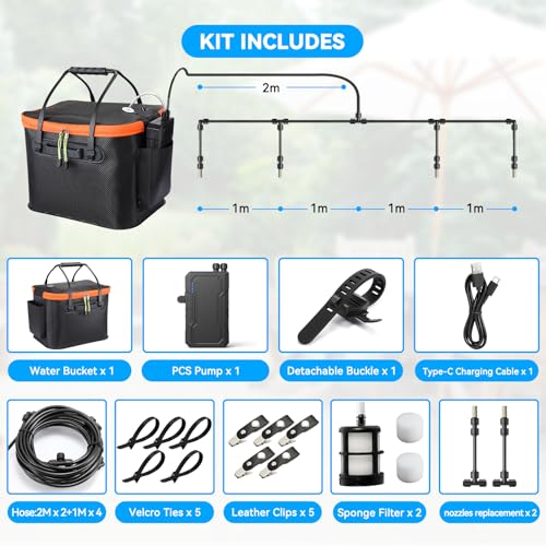Ausic Portable Misting Systems, Outdoor Water Cooling Misters Set with 6000mAh Water Pump, 20L Bucket, 26FT (8M) Hose, 6*Nozzles, 10*Clips/Ties for Patio/Umbrella/Pasture/Greenhouse/Canopy/Camping