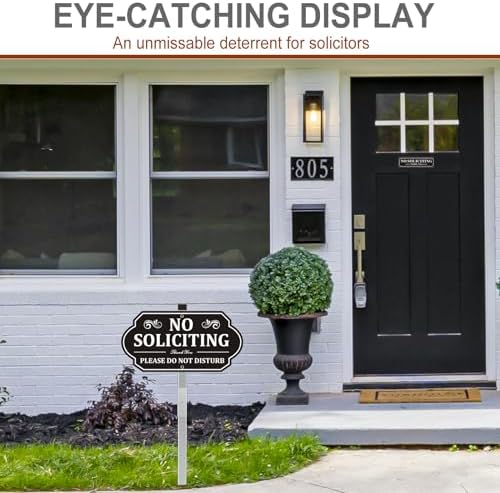 Heavy-Duty Metal No Soliciting Sign for House, 14" X 7" Aluminum No Soliciting Yard Sign with Stake for Home, Outdoor, Weather-Resistant, Non-Fading