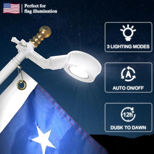 Solar Flag Pole Light, Bright White 6000k Flagpole Light Upgrade Solar Powered for Fits 0.8-1.2" Flag Pole,Tri-Color Solar flagpole Lights,Outside House Garden Yard American Flags Decor (White)