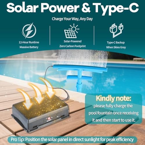 Pool Fountain for Above and Inground Pools, Solar Pool Sprinkler Fountain with 9 Color LED Lights and 5 Modes, 360° Adjustable Dual Spray Pool Waterfall Pool Cooler Pool Accessories Pool Decor, Blue