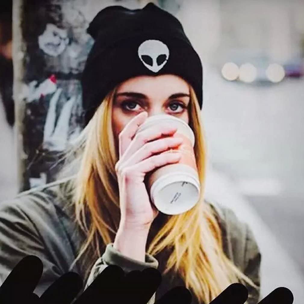 RNEFNQS 2 Pack Alien Skull Beanie Winter Slouchy Knit Hat for Men Women