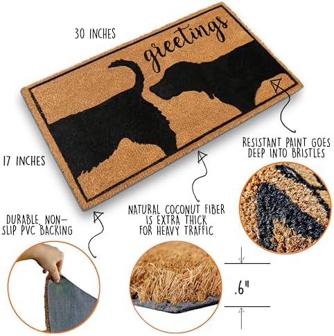 MAINEVENT Funny Dog Greetings Welcome Mat for Front Door, 30x17 Inch, Dog Mat Outdoor Door Mat w/Non-Slip PVC Backing