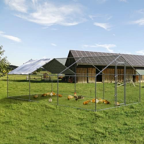 Chicken Coop Large Metal Chicken Run Walk-in Poultry Cage Heavy Duty Chicken Hen House for Yard with Waterproof and Anti-UV Cover for Outdoor Farm Use