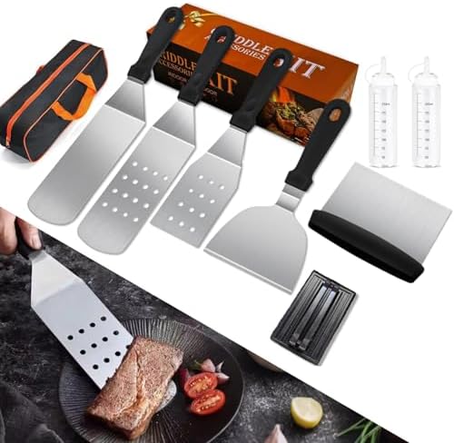 Griddle Accessories Kit, Flat Top Grill Accessories 9Pcs BBQ Tool Sets Blackstone Accessories with Scraper, Spatula, Grilling Cooking Kit Applicable to Blackstone