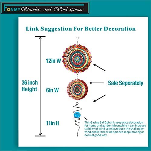 FONMY Stainless Steel Wind Spinner Worth Gift Indoor Outdoor Garden Decoration Crafts Ornaments 12 inch Multi Color Mandala Wind Spinners
