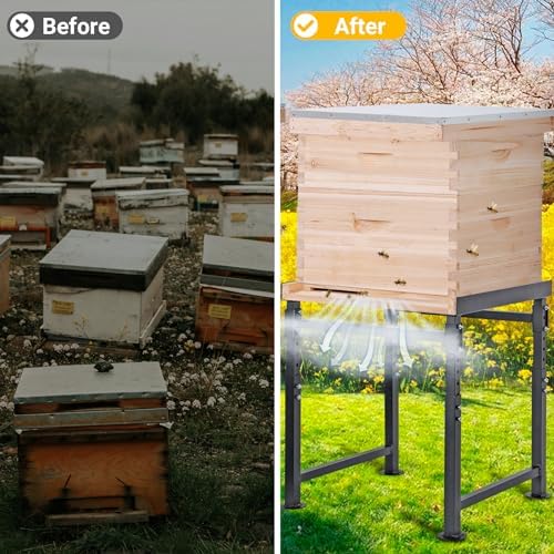 Adjustable Metal Hive Stand, Sturdy Beehive Stand Adjustable Height 15” - 19” & Adjustable Width 14.5” - 24.5”, Easy to Assemble Bee Stand for Beekeeping