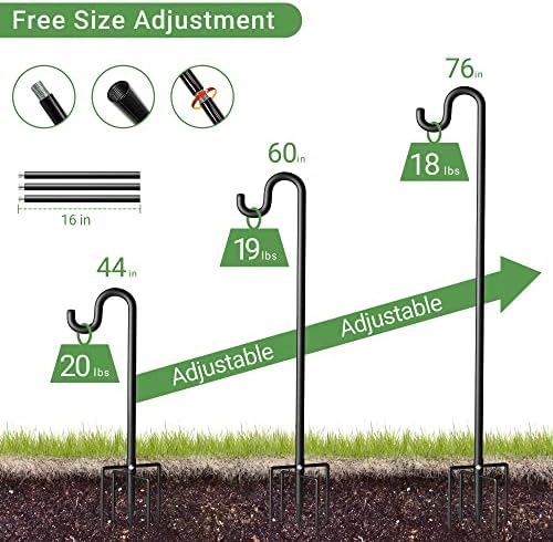 76" Shepherds Hooks for Outdoor, Extra Thick Bird Feeder Pole with 5 Prong Base, Adjustable Shepards Hook for Garden, Weddings, Hanging Plant