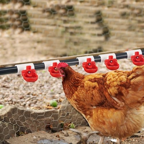 Dreyoo 8 Pack Automatic Chicken Waterer, Complete Set with 1/2'' PVC Tee Fittings, Float Valve Controlled Automatic Chicken Nipple Waterer Cups