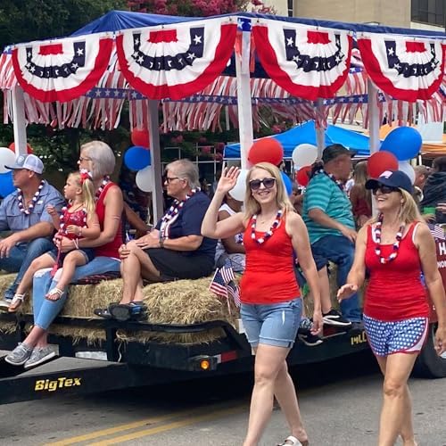 2 × 4 FT 4th of July Decorations, 4 PCS American Pleated Fan Flag, Patriotic Fourth of July Banner, Red White and Blue USA Flag Bunting for Memorial Day Independence Day Parade Outdoor Decor