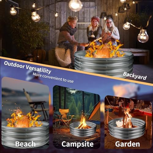 36 Inch Round Galvanized Fire Pit Ring/Fire Ring - Foldable and Perfect for Outdoor Gatherings and Campfires in The Yard/Garden/Park/Beach (3 FT Diameter, Silver)