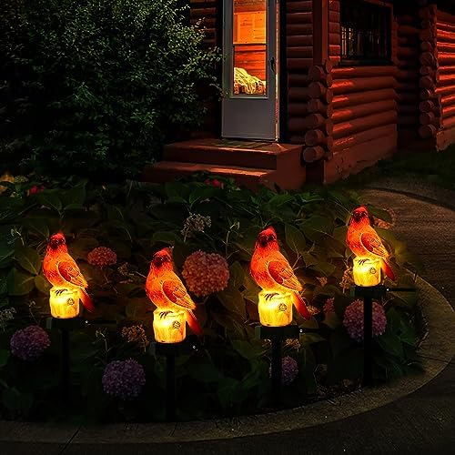 Cardinal Garden Decor Red Bird Figurine Memorial Solar Light Outdoor Stake Patio Yard Art Lawn Ornaments Porch Cute Christmas Decorations Outside Mom Grandma Women