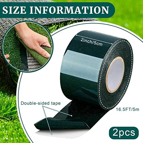 2 Rolls 2 in x 16.5 ft Double Sided Turf Tape for Artificial Grass Rug Self Adhesive Artificial Turf Tape for Lawn Garden Carpet Connecting Outdoor Carpet