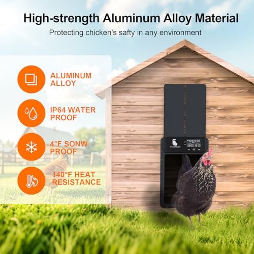 Automatic Chicken Coop Door,Aluminum Chicken Coop Door with Anti-Pinch Feature,Automatic Chicken Door with LCD Display,Multi-Modes for Chicken Door,Solar Chicken Coop with Timer & Light Sensor