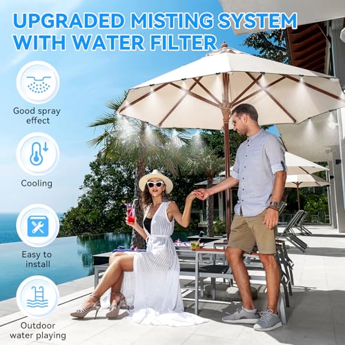 Misters for Outside Patio with Water Filter, Patio Misters for Cooling Outdoor, 66FT (20M) Misting Line 18 Brass Misters Metal Adapter(3/4"), Misting System Kit for Garden Greenhouse Gazebo Trampoline