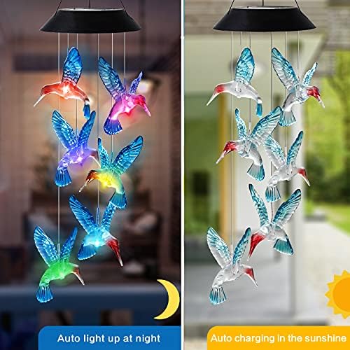 Hummingbird Solar Wind Chimes Color Changing Solared Lights Outdoor Waterproof LED Wind Chimes Solar Powered Lights for Home Party Yard Garden Christmas Decoration(Blue)
