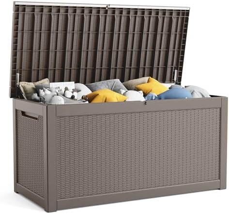 260 Gallon Resin Deck Box, Lockable Patio Outdoor Storage Box for Furniture, Garden Tools and Tools Storage, Waterproof Outside Storage Boxes - Grey