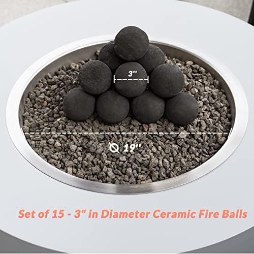 Skyflame Ceramic Fire Balls, Set of 15 Round Fire Stones Set for Indoor and Outdoor Fire Pits or Fireplaces Accessory, 3 Inch, Black