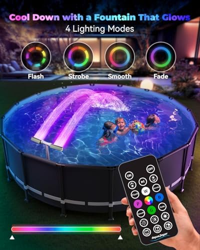 Pool Fountain with 8-Color 4-Mode LED Lights, Above/Inground Pool Fountain Lights with Remote, 360°Adjustable Pool Sprinkler for Relaxation & Cooling 10-20°F