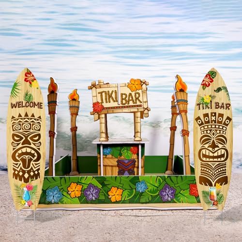2 PCS Tiki Bar Surfboard Yard Signs Surfboard Beach Signs with Stakes Hawaiian Luau Party Decoration Summer Theme Decor for Tiki Bar Beach Outdoor