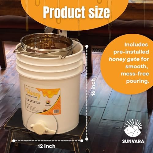 Honey Bucket with Gate 5 Gallon Kit - Stainless Steel Double Layer Strainer, Uncapping Knife Honey Scrapper Tool Beekeeping Equipment, Honey Extractor Equipment, Bee Supplies