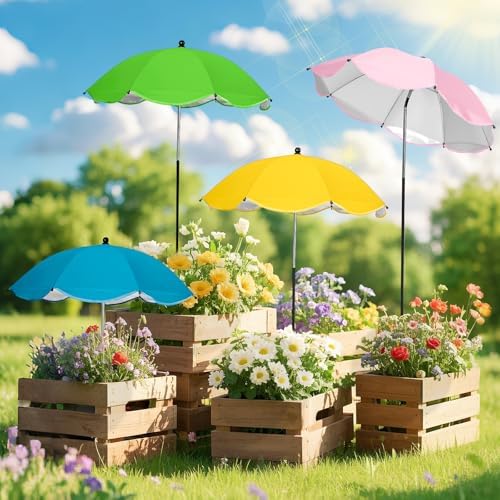 4 Pack Plant Umbrellas for Outdoor Plants,26" Larger Garden Umbrella Sun Shade for Garden Beds Potted Plants-Upgraded 43.3" Higher Adjustable Angle Plant Shade Cover Umbrellas for Plant Flower