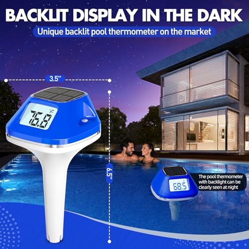 2025 Next-Gen Solar Pool Thermometer Floating Easy Read, Digital Pool Thermometer with Extra-Large Backlit LCD Screen & Rope, IP68 Waterproof Pools Water Temperature Gauge for Hot Tub, Spa