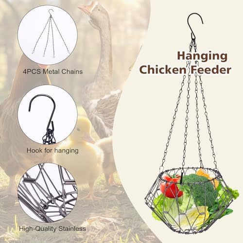 Hanging Chicken Feeder, Chicken Toys for Coop, Foldable Large Poultry Vegetable Fruits Feeder Basket with Hanging Chain, Chick Feeder for Chicken/Hens/Duck/Rabbit, M 2PCS