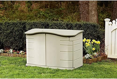 Rubbermaid Small Horizontal Resin Outdoor Storage Shed With Floor (4.5 x 3 Ft) Weather Resistant, Beige/Brown, Organization for Home/Backyard/Pool Chemicals/Toys/Garden Tools/Porch/Patio Cushions