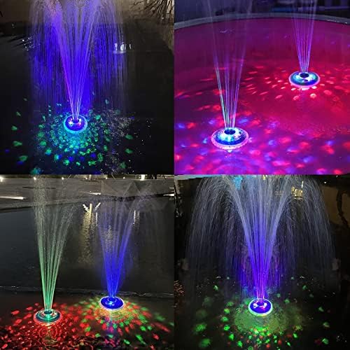 Floating Water Fountain with Underwater Lights, Rechargeable Battery Powered Pump Outdoor, 2 Modes Sprinkler Waterfall Fountain for Inground Above Ground Pool, Pond-Blue-1PC
