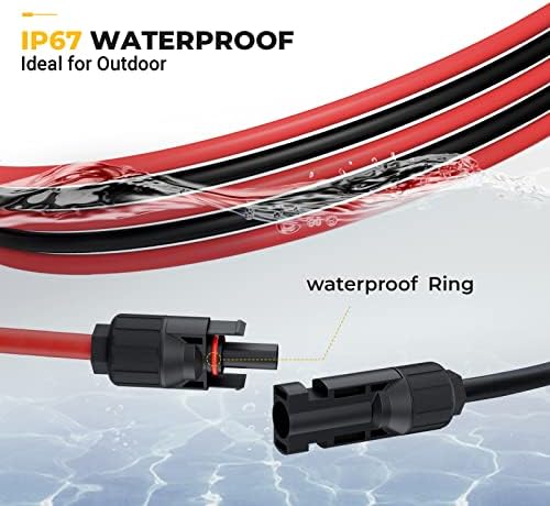 BougeRV 10 Feet 10AWG Solar Extension Cable with Female and Male Connector with Extra Pair of Connectors Solar Panel Adaptor Kit Tool (10FT Red + 10FT Black)