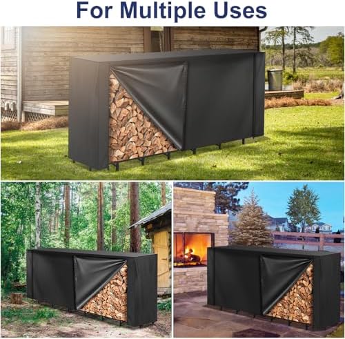 Honest 8ft Firewood Rack Cover, Heavy Duty Waterproof 600d Oxford Outdoor Firewood Storage Cover with Zipper and Openable Front Flap, Cover Only
