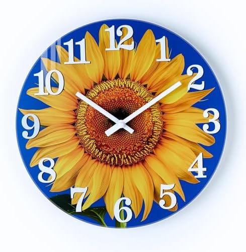 Outdoor Clock Waterproof-Decorative Sun Flower Wall Clocks for Pool Patio Porch Garden(12 Inch,Sunflower)