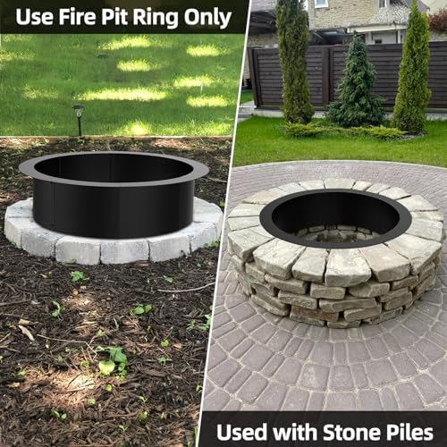 48 inch Inner Fire Pit Ring, 52 inch Outer Large Round Steel Fire Pit Insert Metal Fire Ring Liner Rim Heavy Duty for Outdoor