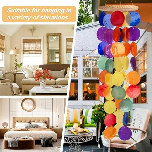 Wind Chimes for Outside - Handcrafted Rainbow Capiz Shells Windchime Coastal Style Decor for Indoor/Outdoors, Garden Decor, Great Gift for Women, Wind Chimes Lovers and More