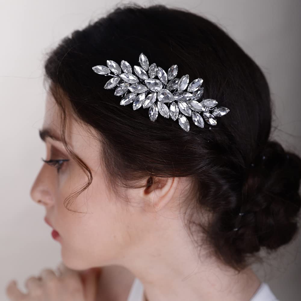 BERYUAN Crystals Hair Comb for Bride for Women for Girls Cute Teardrop Hair Comb Slide Multi-Color BLUE