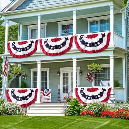 5 Pack 3x6 Feet Large American Flags Patriotic Bunting Stars Stripes 4th of July Pleated Fan USA Flag Banners Red White Blue Decorations for Outdoor Porch,Memorial Day,Independence Day,National Day