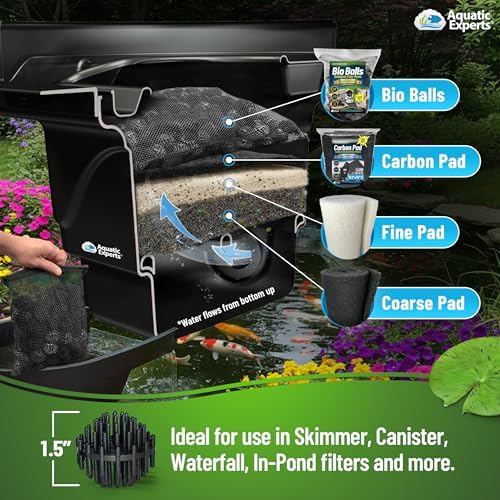 Aquatic Experts Bio Balls Filter Media Bulk, 1.5 Inch Large Bio Balls for Pond & Aquarium Filters, Pond Filter Media for Outdoor Ponds, (100 Count with 10" x 12" Mesh Bag, 1.5 Inch)