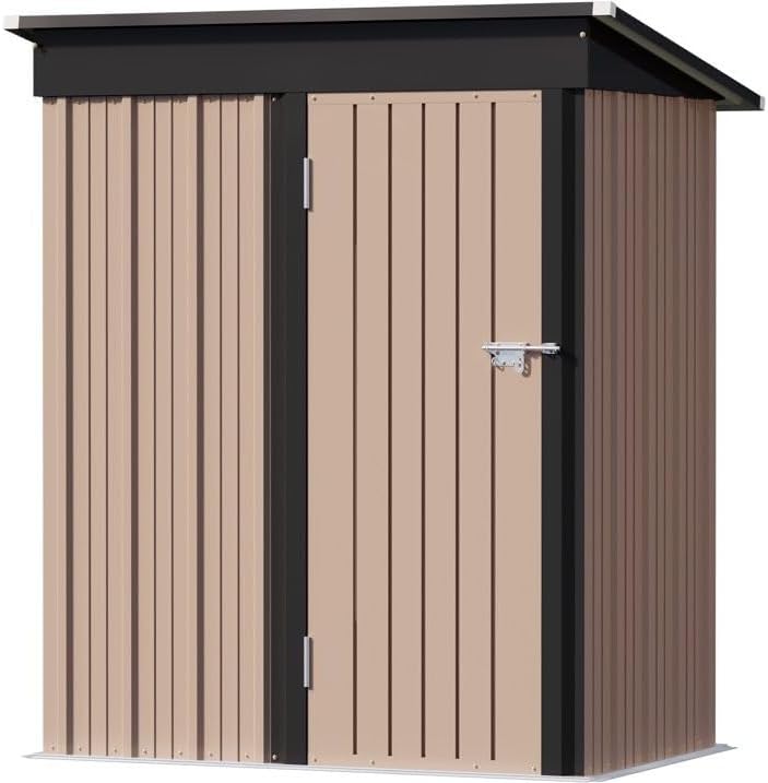 Greesum 5×3 FT Outdoor Storage Shed, Metal Storaged Sheds Without Floor, Tool Sheds with Lockable Doors and Sloping Roof for Garden, Patio, Backyard, Brown