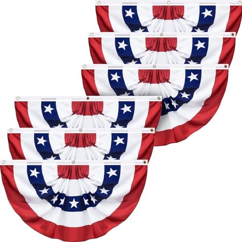 6 Pack USA Pleated Fan Flag, 1.5 X 3 Feet American US Bunting Flag Patriotic Half Fan Banner Flag Decoration, 4th of July Memorial Day Independence Day Fourth July Outdoor Decor (6 Pack1.5x3