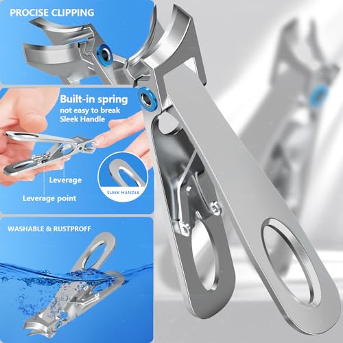 Toenail Clippers for Thick Toenails with 45° Curve Blade, Wide Jaw, Long Handle Easier Trimming | Ergonomic Toe Nail Clippers for Thick Nails for Seniors Men | Premium Steel Fingernail Clipper Cutter