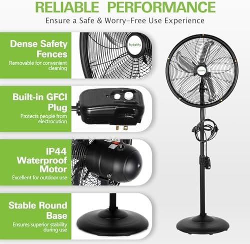 hykolity 18 inch Oscillating High-Velocity Outdoor Pedestal Misting Fan, 3-Speed Patio Fans for Outside, Adjustable Height, 120° Oscillation, Waterproof, Industrial Fan for Outdoor