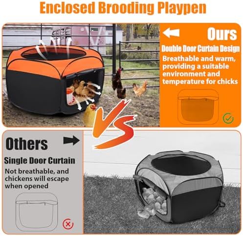 Chick Brooder Box, Upgrade Double Door Brooder Box for Chick Starter Kit, Pop-Up Baby Chicken Pen Supplies Brooding Up to 15 Baby Chicks, Duck and Quail